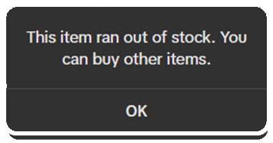 This item ran out of stock prompt