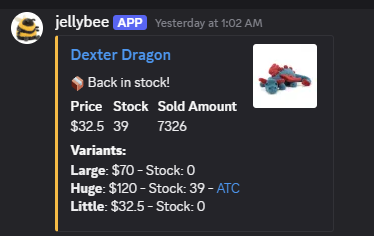 Discord bot restock alert message